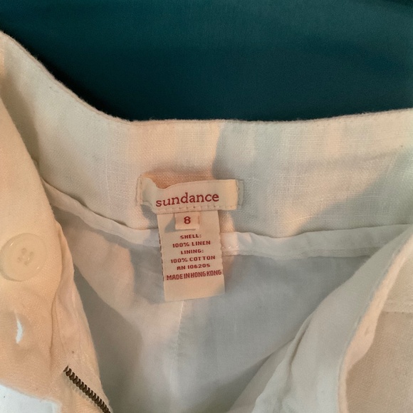 Sundance Womens Linen Cropped Pants Size 8 White Mid Rise Wide Leg Lined - Picture 1 of 3